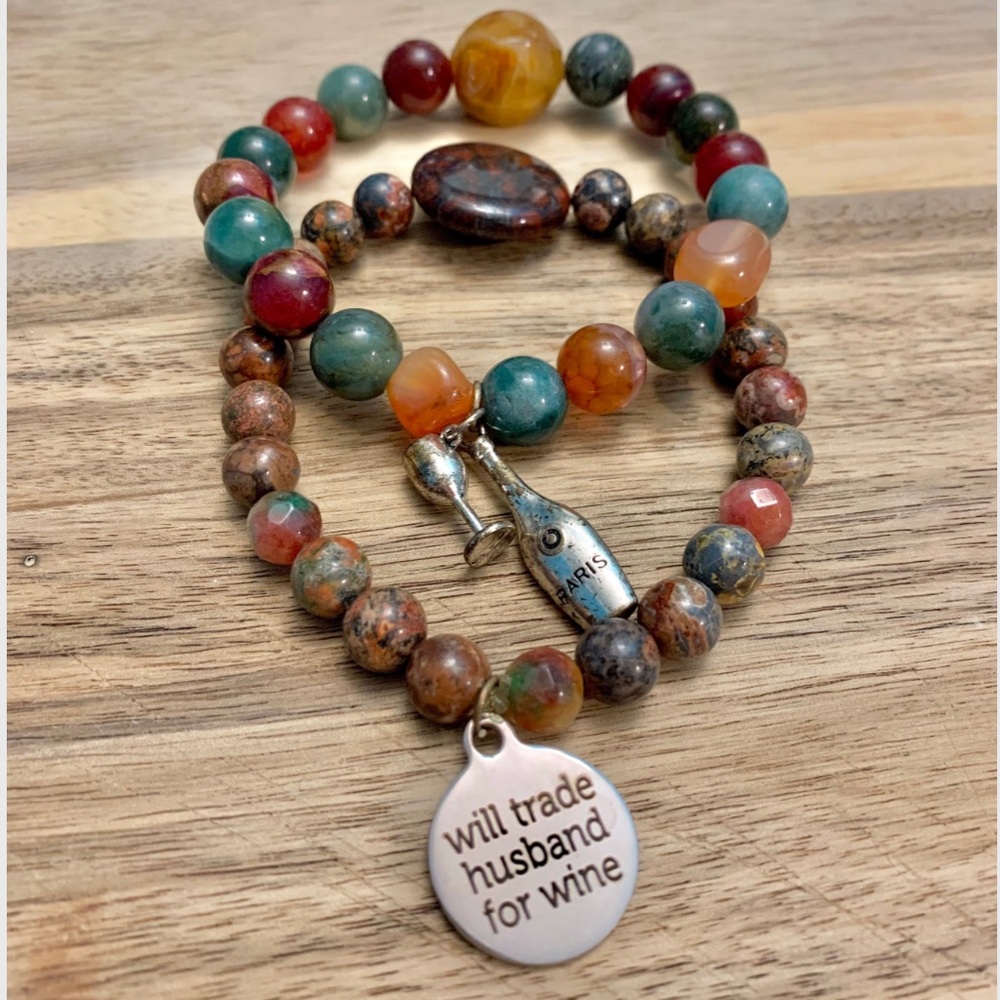 Colorful Beaded Semiprecious Stone Bracelet Set